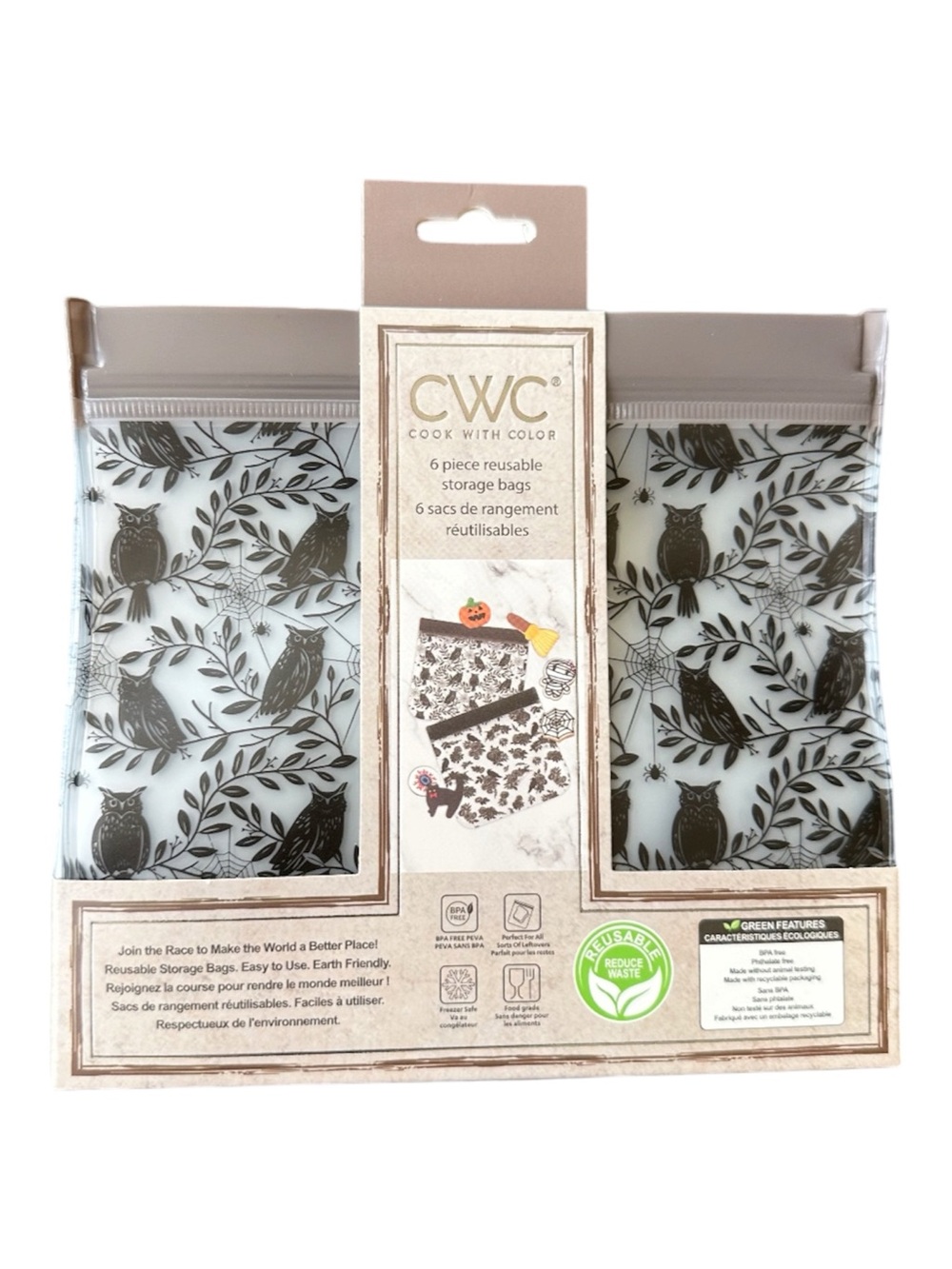 NEW CWC SPOOKY HALLOWEEN Themed Reusable Storage Bags Set/6